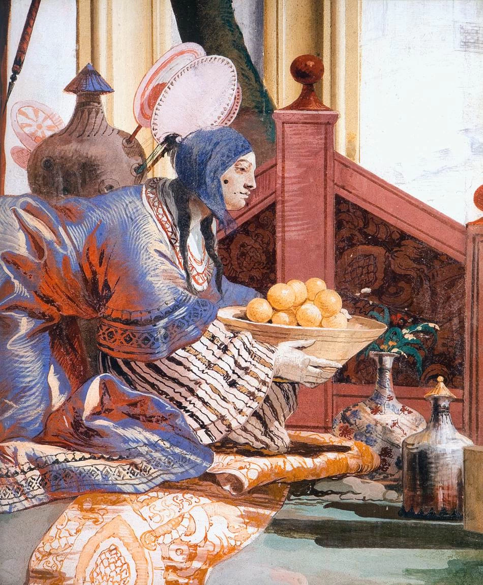 Offerta di frutti alla dea della luna - dettaglio, Affresco nella foresteria di Villa Valmarana Ai Nani